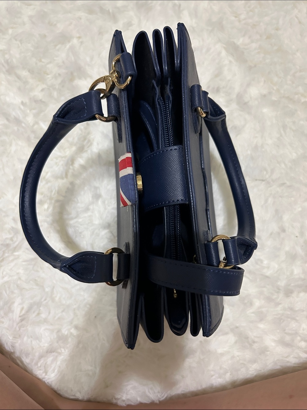 Harrods Navy Leather Structured Top-Handle Satchel - Picture 2 of 5